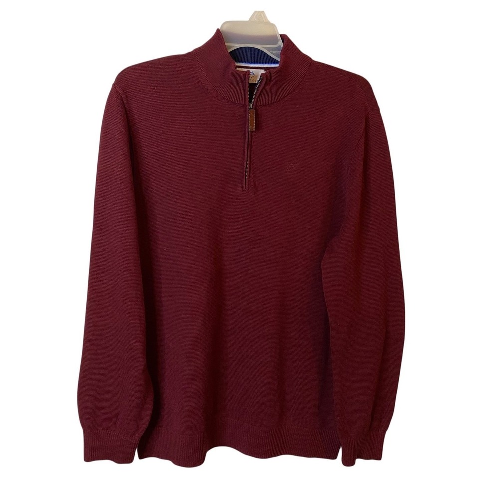 Southern Tide Mens XL Red Cotton Quarter Zip Pullover Sweater Chunky Knit